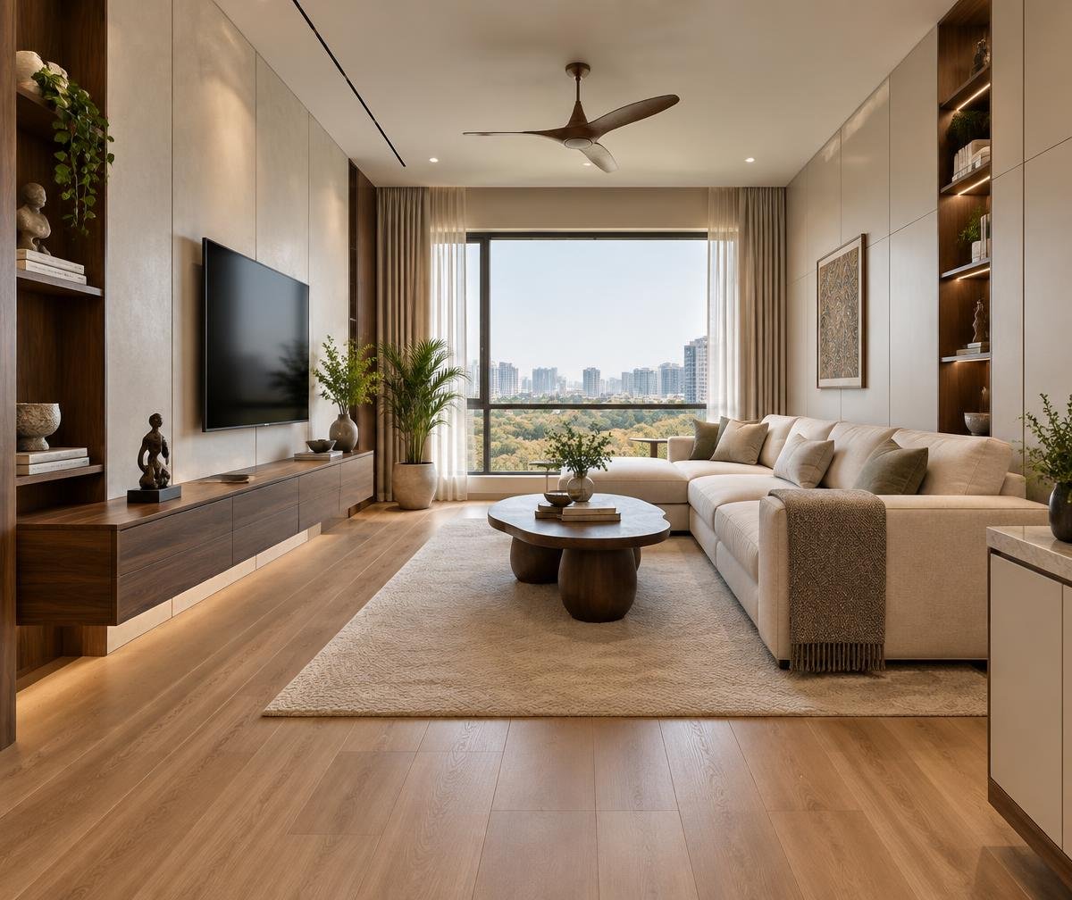 Custom living room furniture and integrated storage design inspiration